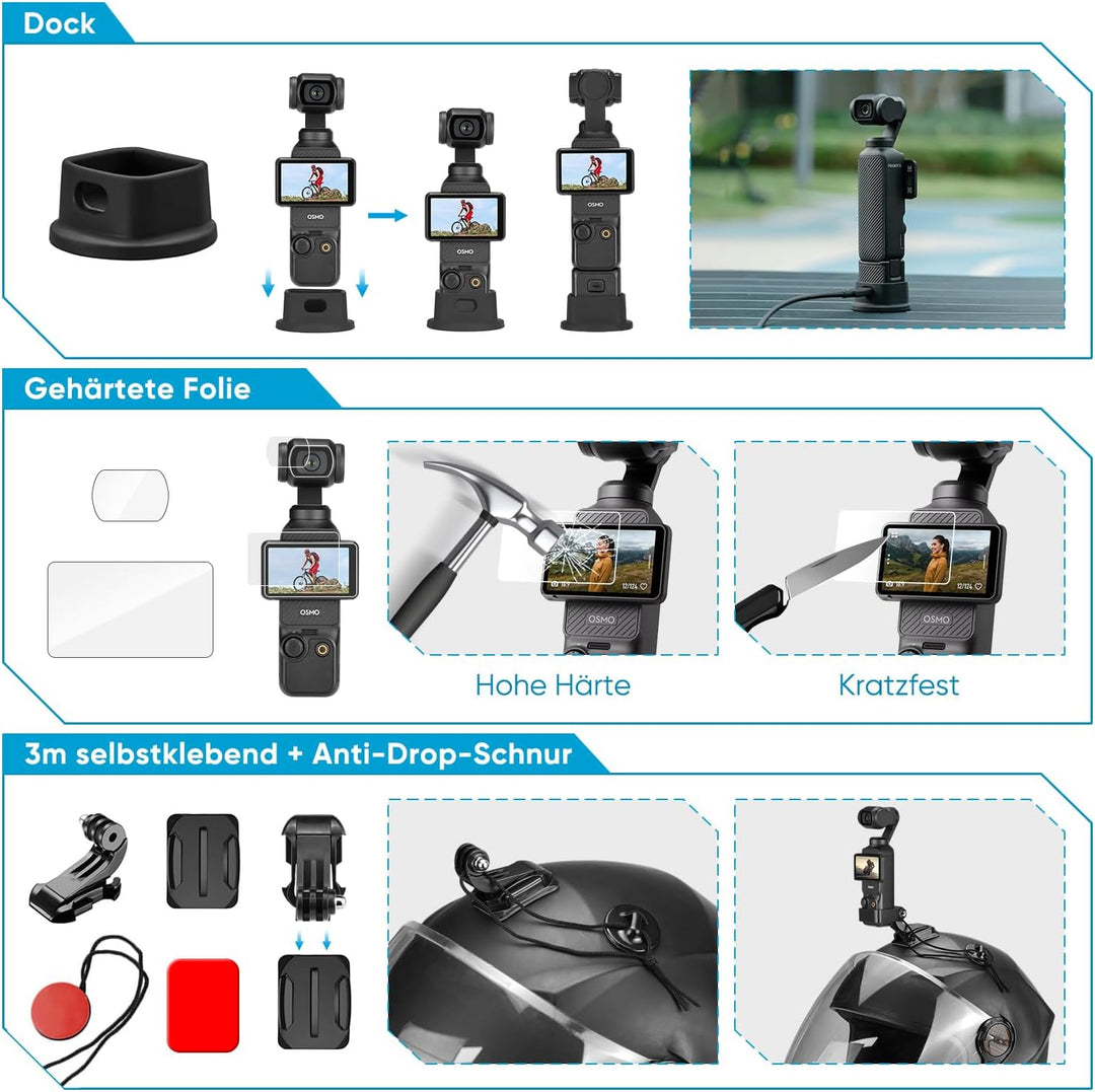 Zubehör Set Kit Bundle für DJI OSMO Pocket 3/Pocket 4, oGoDeal Ständer, Hartschalenkoffer, Selfie St