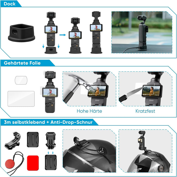 Zubehör Set Kit Bundle für DJI OSMO Pocket 3/Pocket 4, oGoDeal Ständer, Hartschalenkoffer, Selfie St