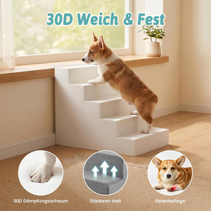 COZY KISS Hundetreppe für Kleine Hunde, 4Stufen Breiter Haustiertreppe für Bett Couch Auto, 45cm Hoc