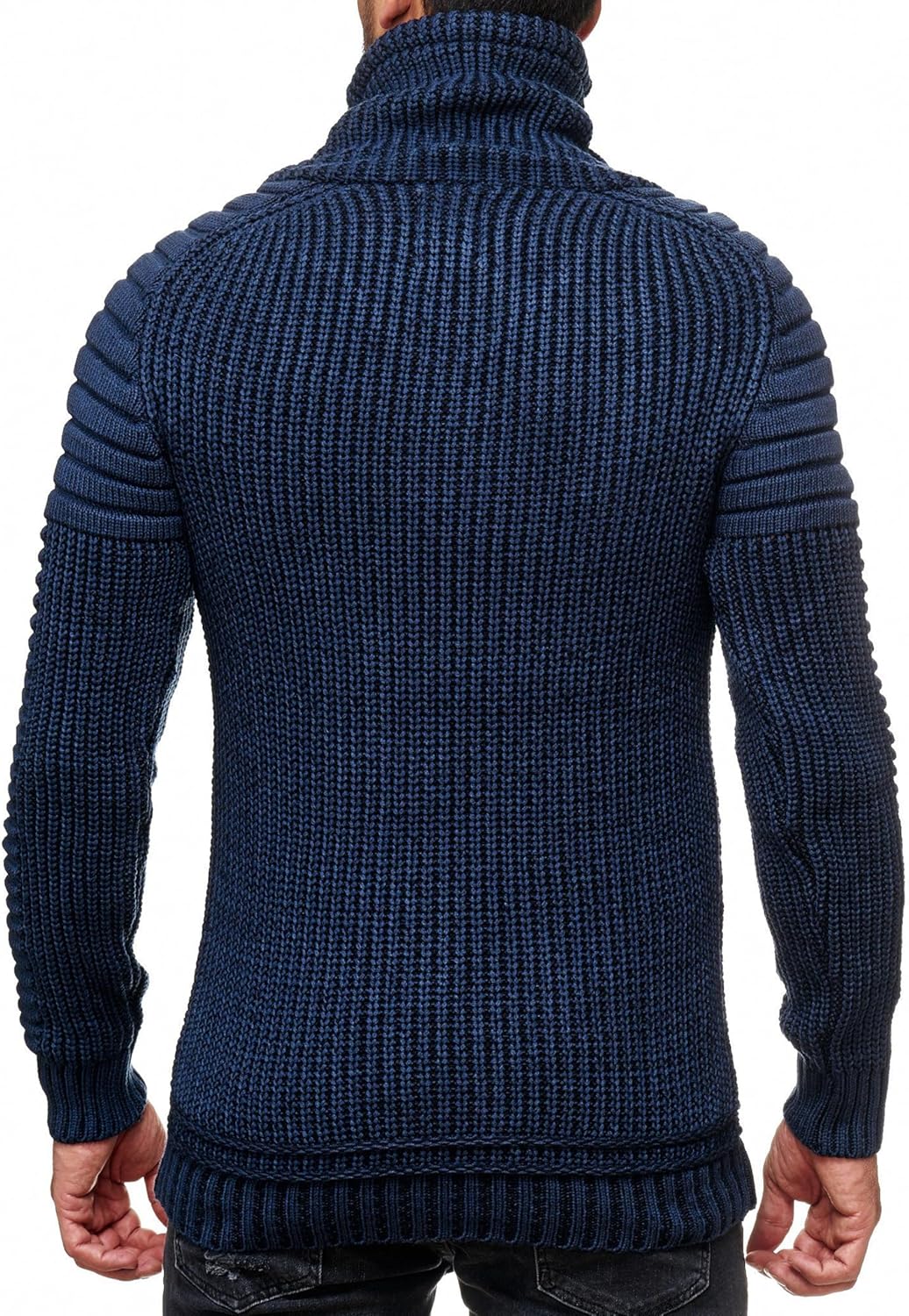 Subliminal Mode Herren Pullover aus grobem Strick mit Schalkragen BX292 L 418 Blau, L 418 Blau