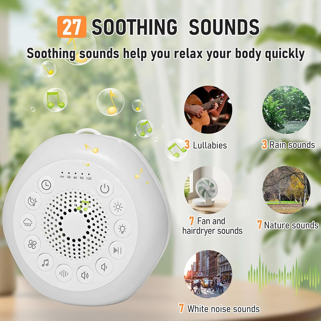 White Noise Machine für Babys, Geräuschmaschine mit 27 Beruhigenden Geräuschen, Nachtlicht und Timer