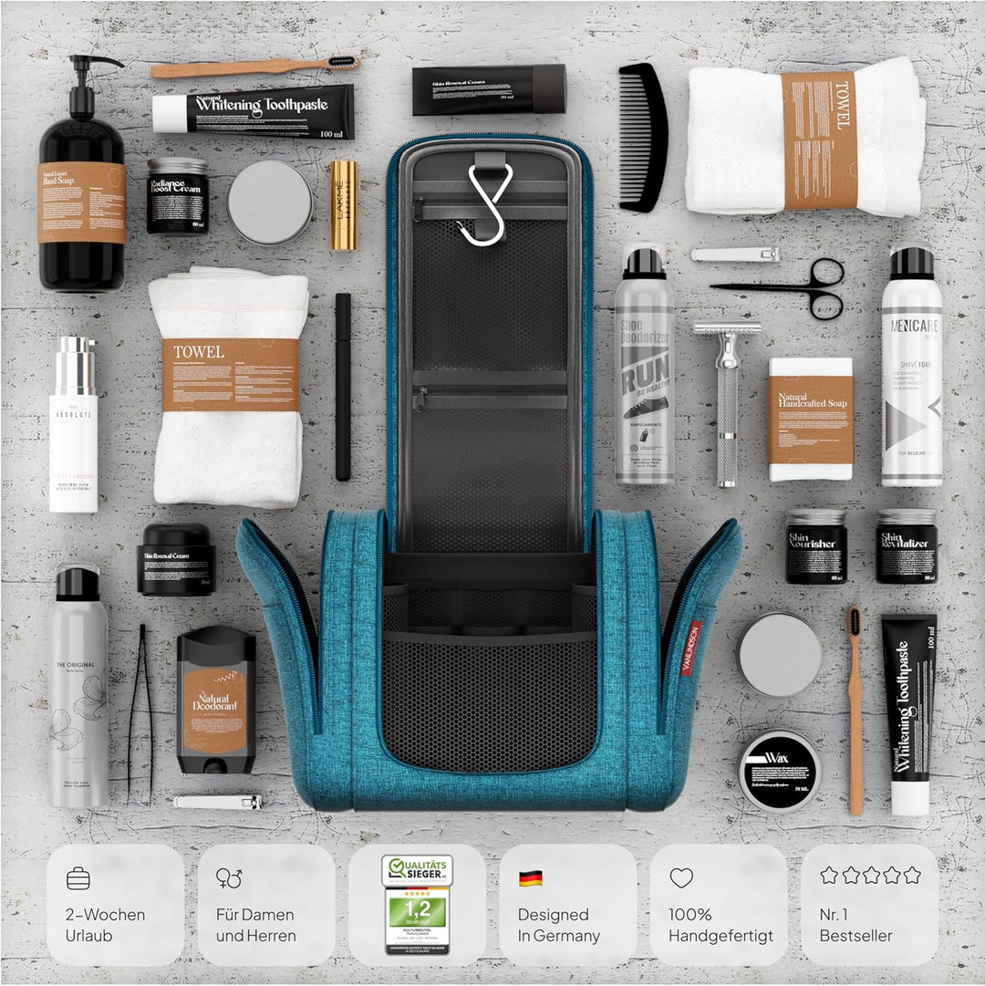 Kulturbeutel XXL [9 Liter Stauraum, Design 2024] - Kulturtasche, Kosmetiktasche Gross zum Aufhängen,