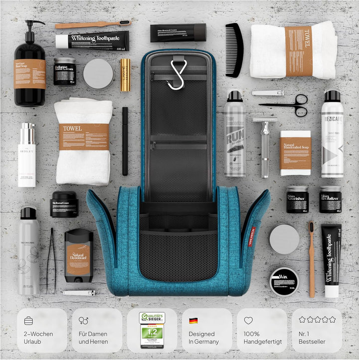 Kulturbeutel XXL [9 Liter Stauraum, Design 2024] - Kulturtasche, Kosmetiktasche Gross zum Aufhängen,
