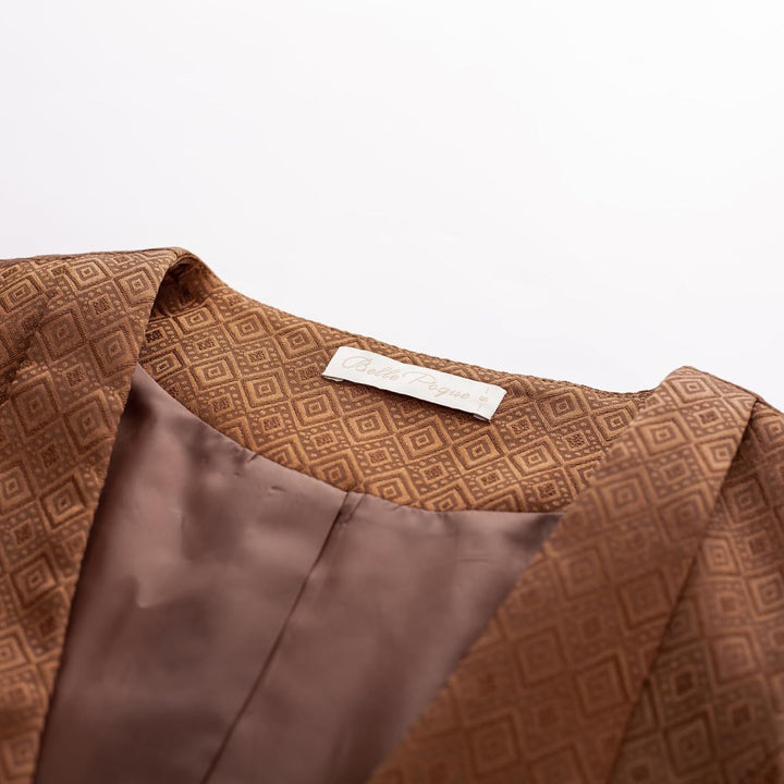 Belle Poque Damen Weste mit Gebogenes Revers V-Ausschnitt Karierte Weste mit Zwei Taschen Geometrisc