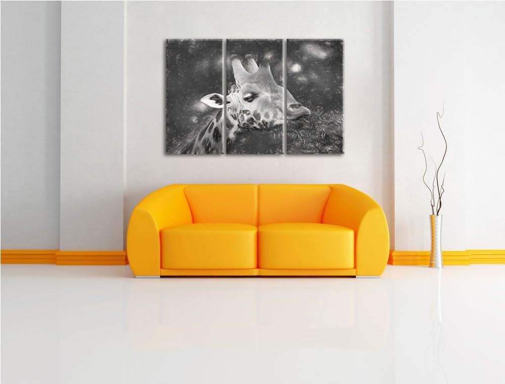 schöne Giraffe beim Fressen NewArt 3-Teiler Leinwandbild 120x80 Bild auf Leinwand, XXL riesige Bilde