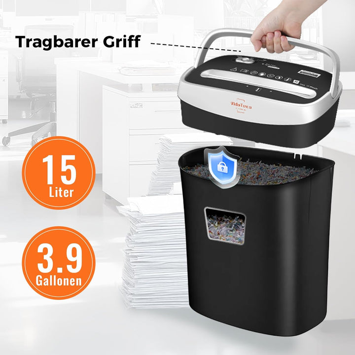 Schredder Aktenvernichter, VidaTeco 10 Blatt Kreuzschnitt Papierschredder für Kreditkarten/Heftklamm