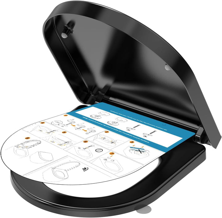 YEAUPE PRO WC Sitz mit Absenkautomatik D-Form [KURZ], Toilettendeckel mit Puller Lid, Toilettensitz