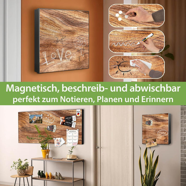 banjado Grosser Schlüsselkasten Glas - Schlüsselbox 30x30cm mit 50 Haken - Schlüsselkasten modern fü