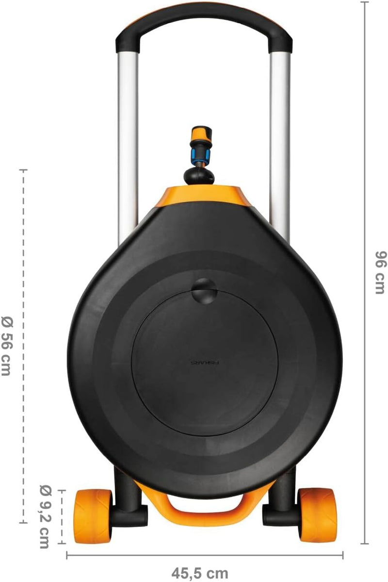 Fiskars Waterwheel XL mit Rädern, All-Inclusive-Bewässerungs-Set, 27 m Gesamtreichweite, Automatisch