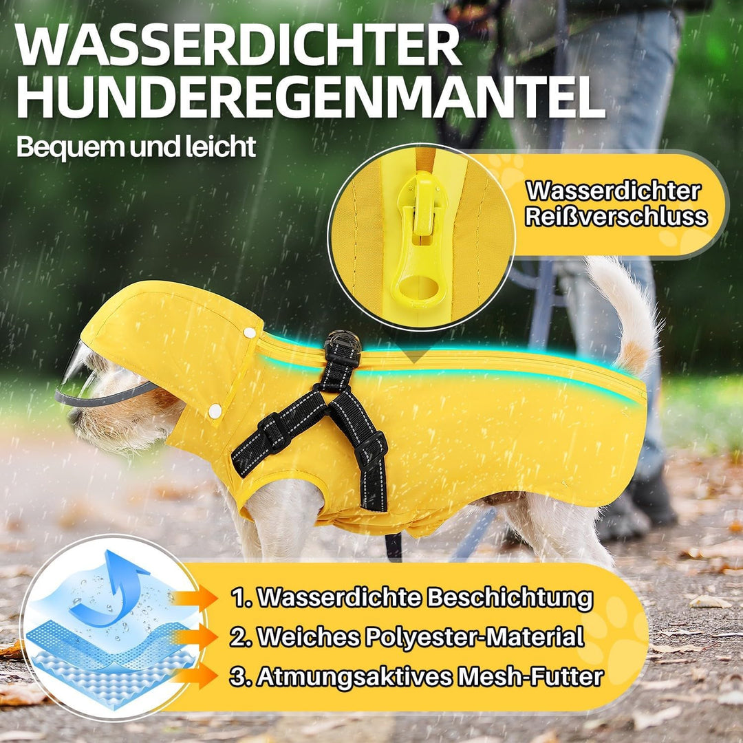 SlowTon Regenmantel Hund - Wasserdichter Hunderegenmantel mit Reflektierender Geschirr,Verstellbar R