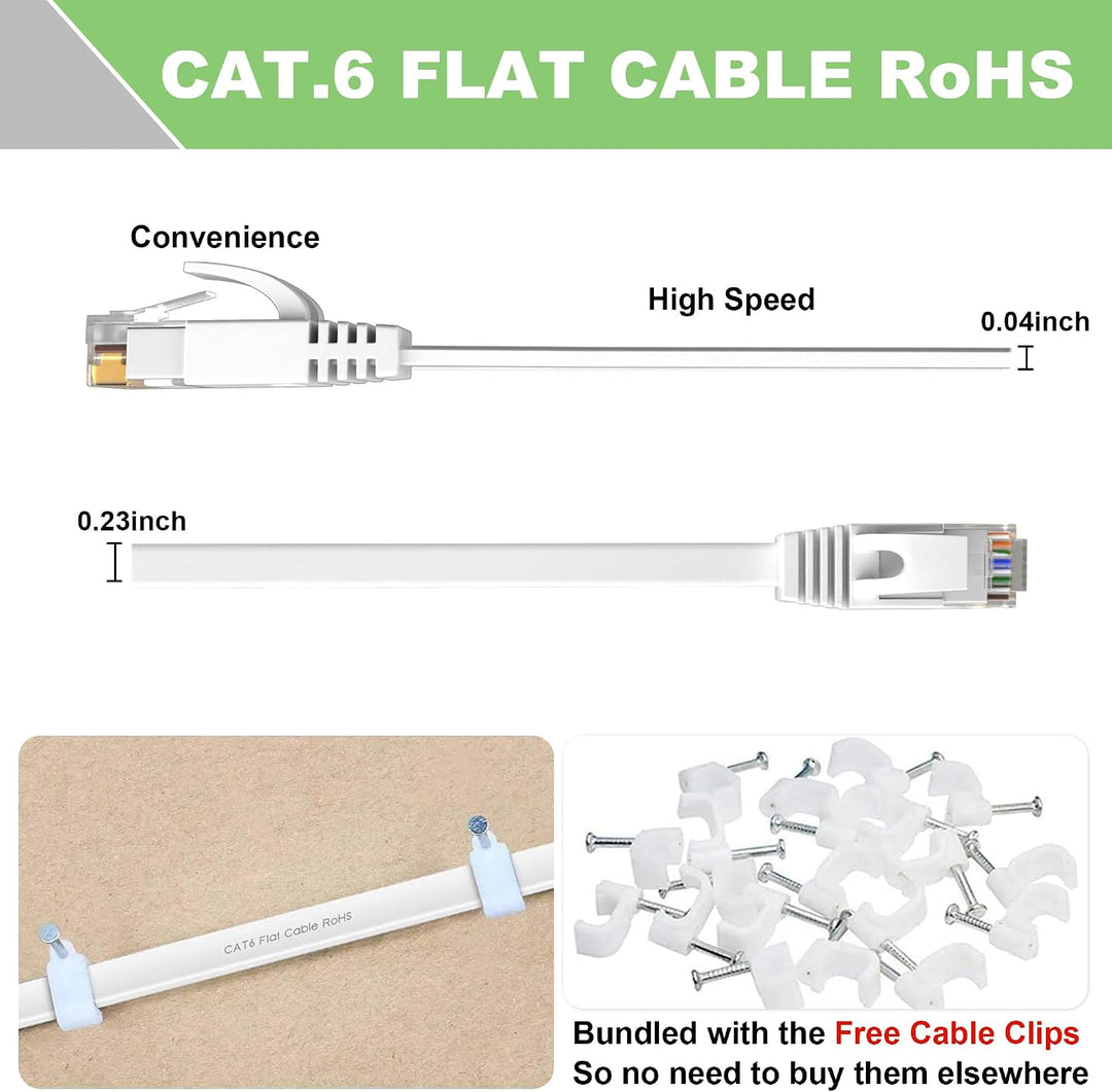 ikbc LAN Kabel 40 meter, Cat 6 Netzwerkkabel 40m Outdoor Indoor Flach Lang | Weiss Ethernet Kabel Ho