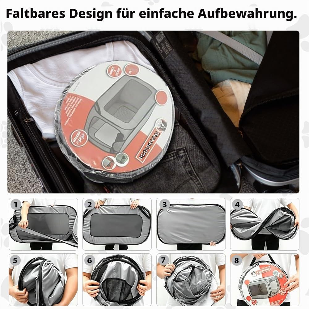 Hundetransportbox Faltbar, 92x52x52cm Pop-Up-Transportbox Hund Katze, Tragbarer Hundebox, Oxford Sto