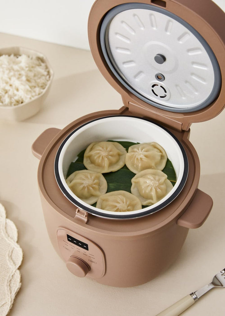 CREATE Rice Cooker Studio, elektrischer Reiskocher, 2 l, Mokka, programmierbar bis 24 Stunden, berei