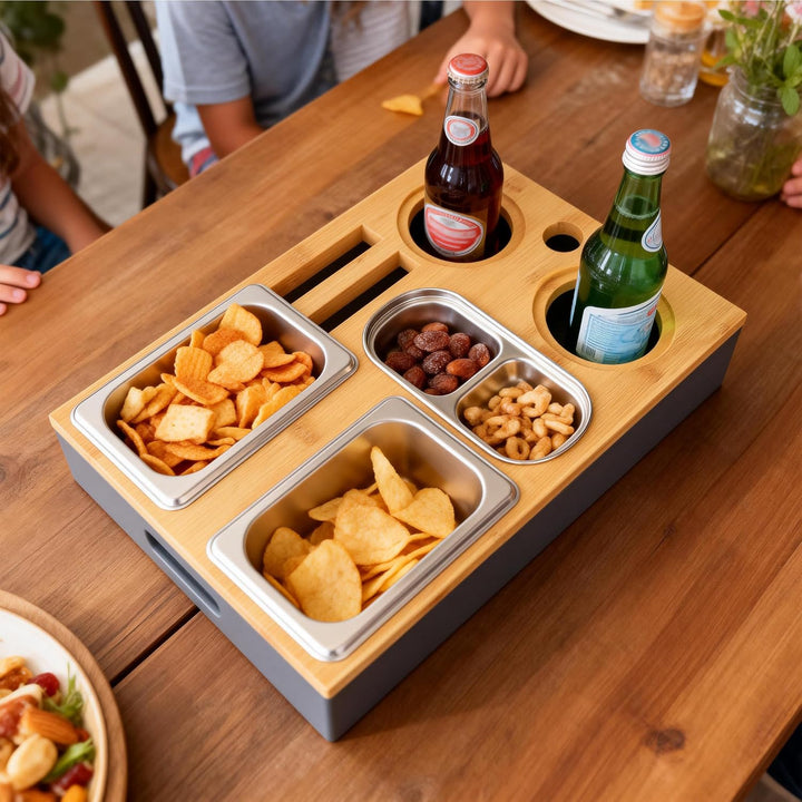 Couchbar Snackbox, Sofa Couch Tablett, Praktischer Sofatablett, mit Fächern, Abnehmbarer Deckel,mit