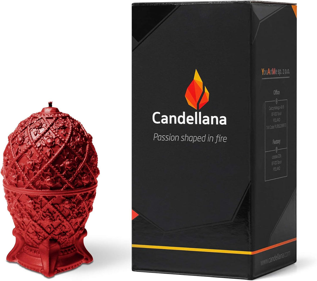 Candellana Kerze Mittleres Faberge-Ei Low Poly, Höhe: 16 cm, Handgemacht in der EU (Red), Red
