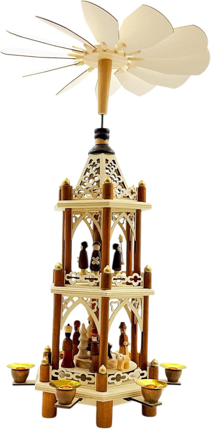 Wichtelstube-Kollektion Weihnachtspyramide Christi Geburt 3 Etagen Original 6 Pyramidenkerzen hochwe