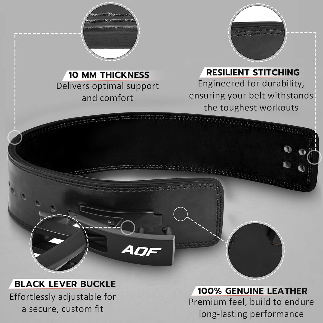 AQF Gewichthebergürtel Lever Schnalle, 4" Breit 10mm Dick Leder Belt - Genehmigt IPL USPA Kraftraini