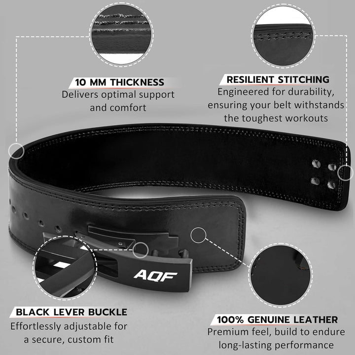 AQF Gewichthebergürtel Lever Schnalle, 4" Breit 10mm Dick Leder Belt - Genehmigt IPL USPA Kraftraini