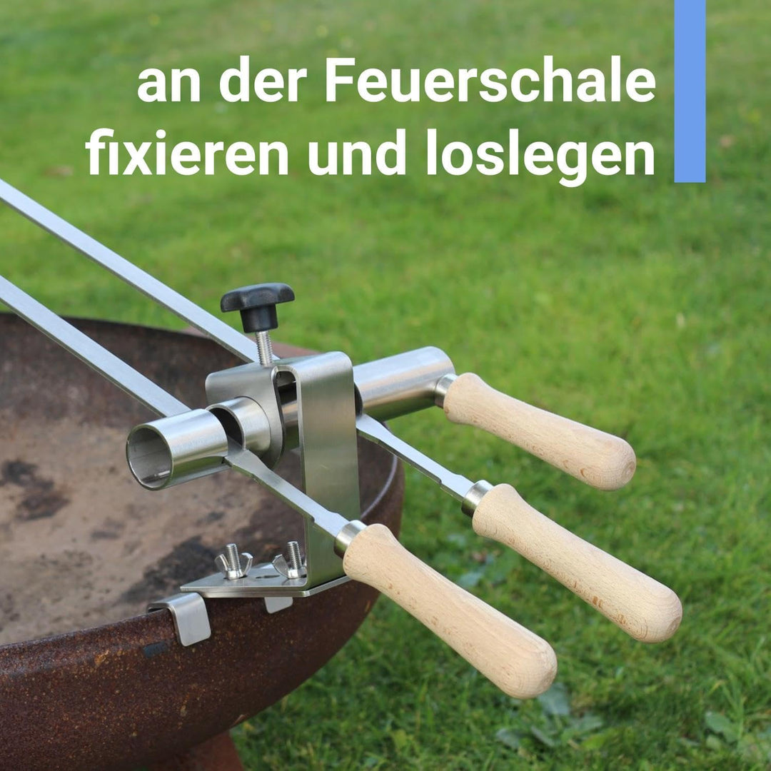 Premium Steckerlfisch Halter für Feuerschale - Platz für 2 Fische - Fisch Grill Aufsatz passt auf je
