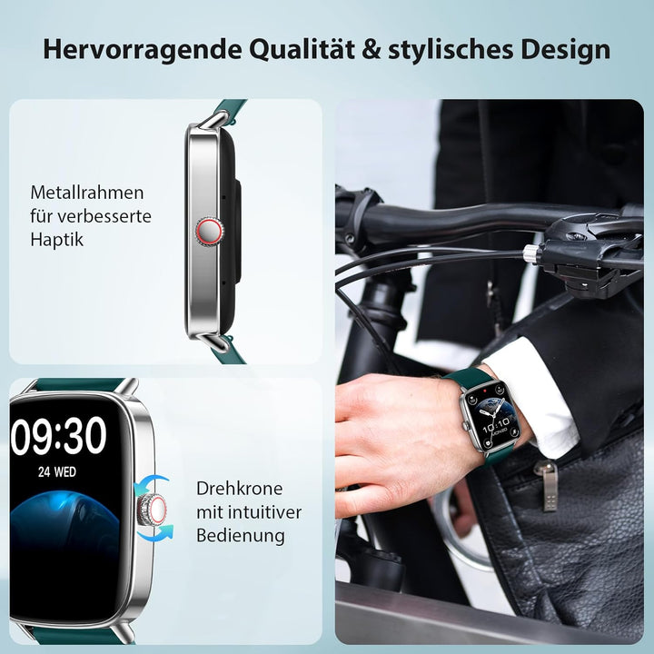 Smartwatch Herren Damen mit Telefonfunktion - 1.85" Fitnessuhr Herren mit Herzfrequenz SpO2 Schlafmo