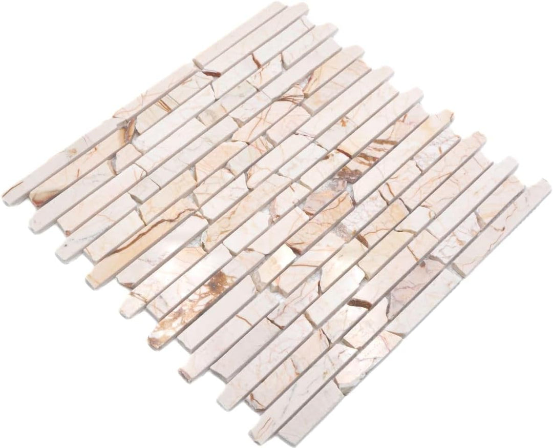 Mosaik Brick golden cream poliert mit Struktur Marmor Naturstein Küche, Mosaikstein Format: 25-105x1