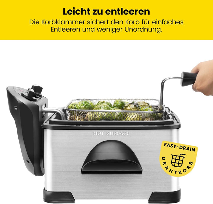 Chefman 4,3 Liter Fritteuse mit Sieb, XL Jumbo Grösse, Einstellbare Temperatur & Timer, Perfekt für