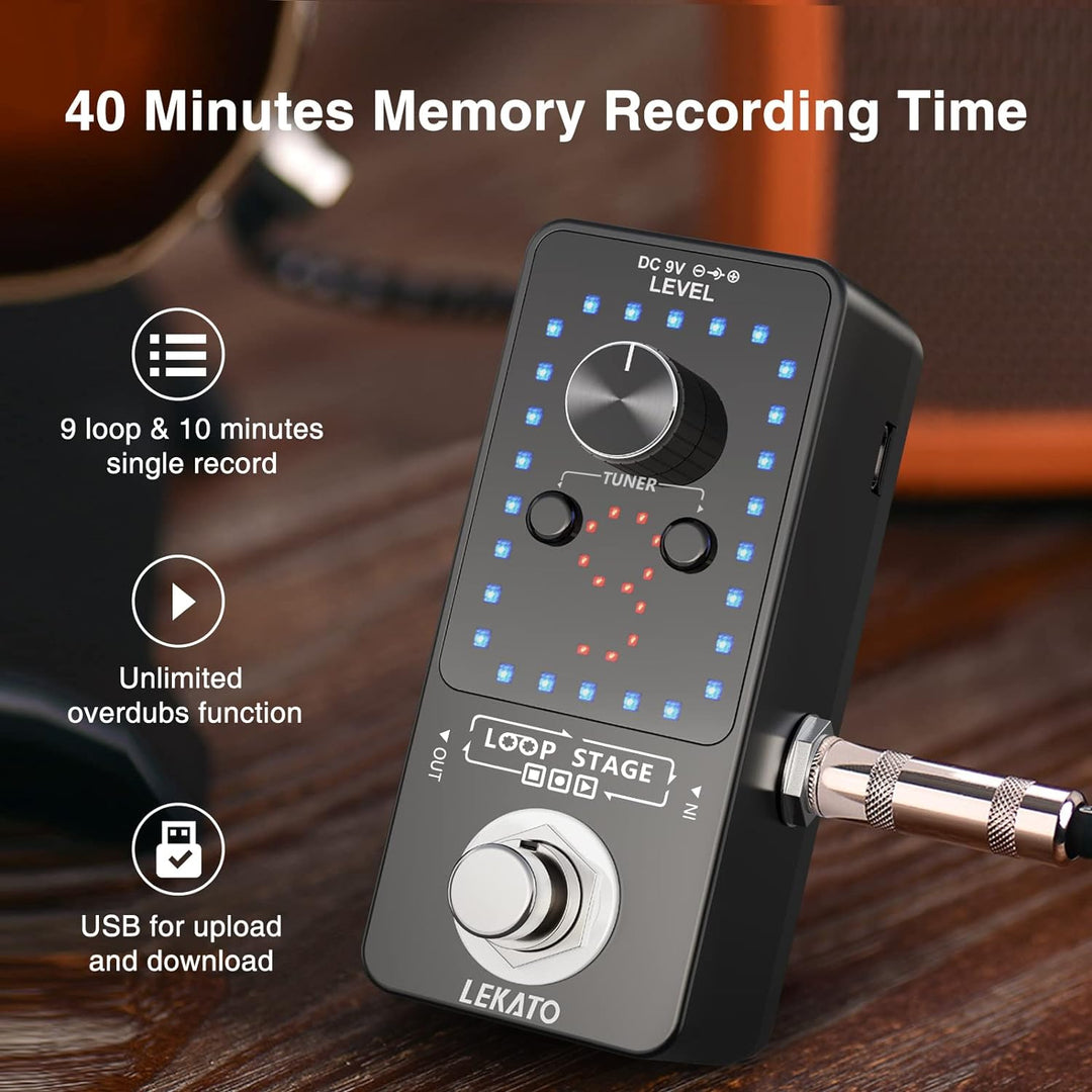 LEKATO Gitarren-Looper Effektpedalschlaufe, 9 Loops, Station mit USB-Kabel für E-Gitarre, Bassgitarr