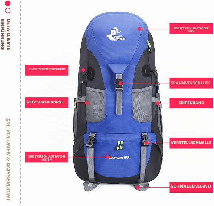 Bseash 50L Leichter wasserfester Wanderrucksack, Outdoor Sport Tagesrucksack Multifunktions Reisetas