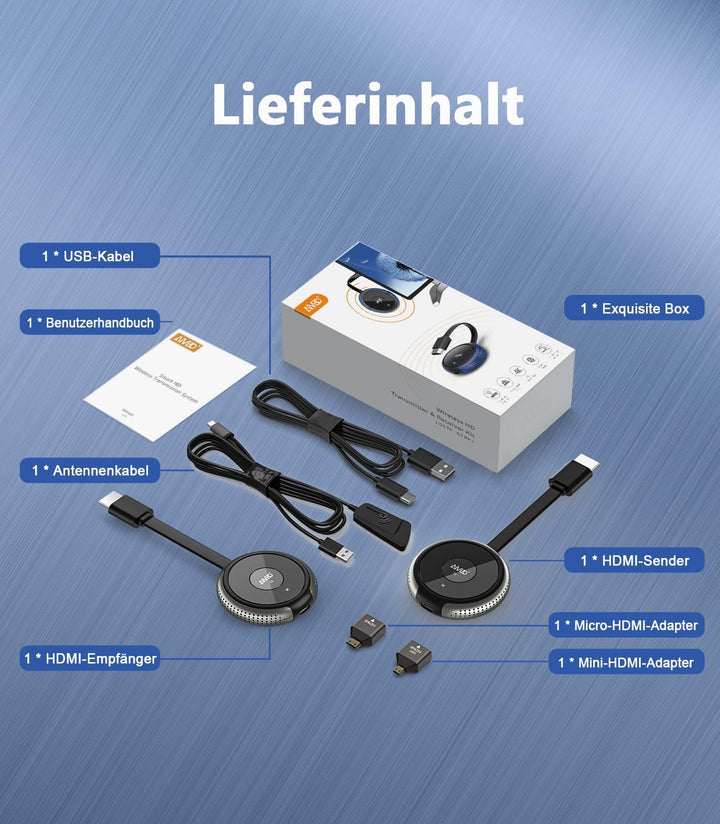 Wireless HDMI Transmitter and Receiver - Funkübertragung HDMI 4K, 5G Drahtlos HDMI Sender und Empfän
