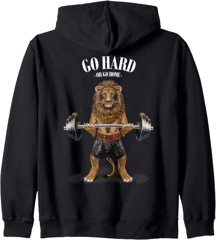 Löwe, der Gewichte im Fitnessstudio hebt Kapuzenjacke