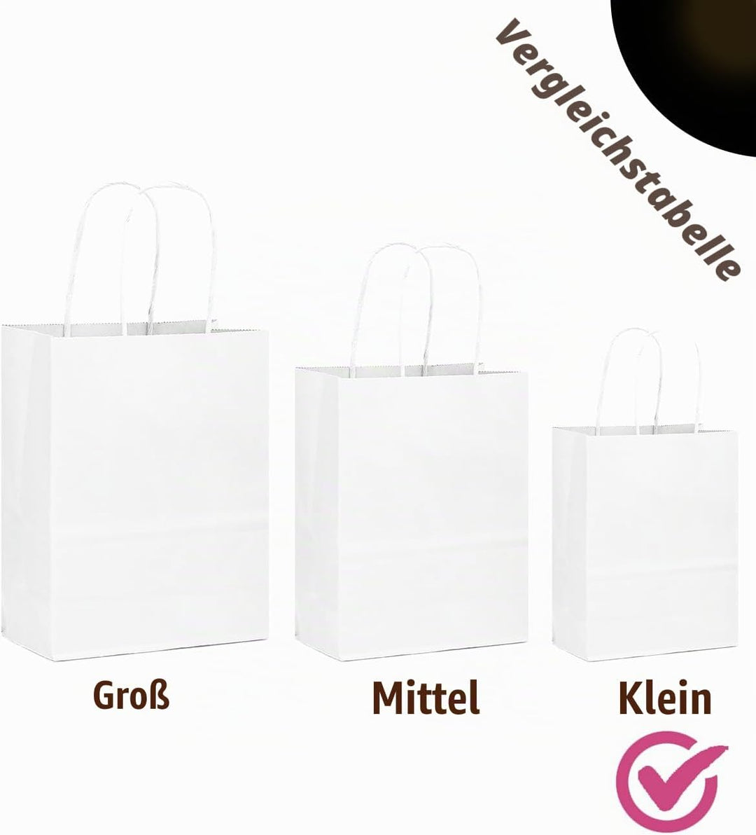 Gcardist 200 Stück Weiss Geschenk Taschen mit Griffen Bulk8.3"x 6"x 3.15" Zoll kleine Grösse Kraftpa