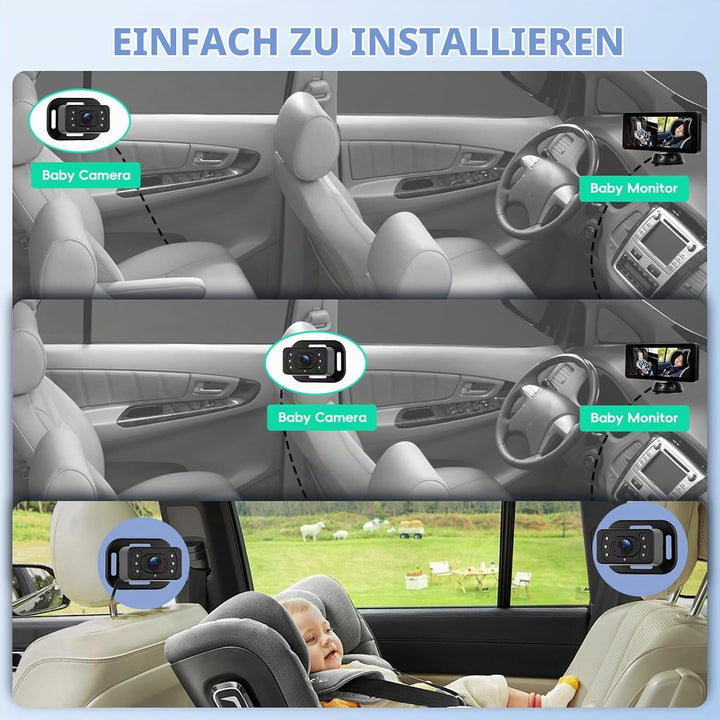 Hodozzy Dual Baby Autokamera für 2 Kinder - 6,86 Zoll IPS Split-Screen HD Display, Nachtsicht, 360°