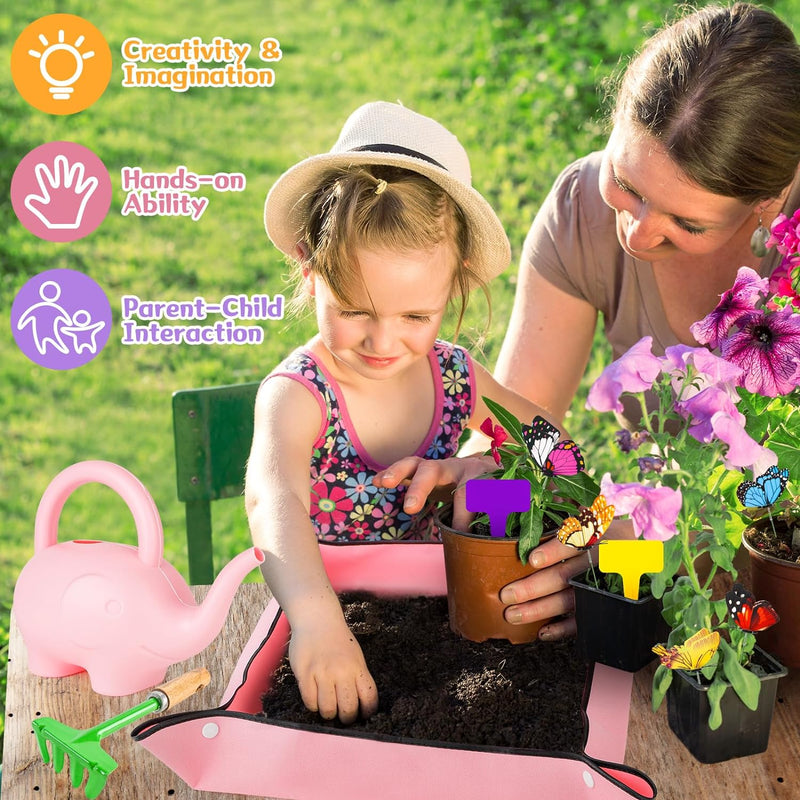 deAO Gartengeräte für Kinder Inkl. Mini-Pflanzwerkzeuge-Tasche, Giesskanne, , Gartenschaufel, Sprühf