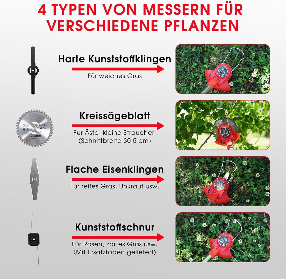 OUTIGO Akku-Rasentrimmer, batteriebetriebener Rasentrimmer mit 21 V, elektrischer Rasentrimmer ohne