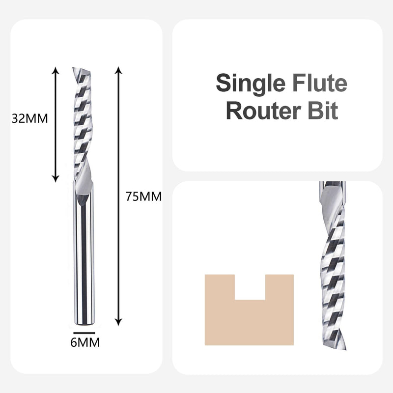 SpeTool 5 Stück Alu Fräser 6mm Schaft VHM Fräser Einschneidiger Fräser 32 mm Schnittlänge CNC Fräser