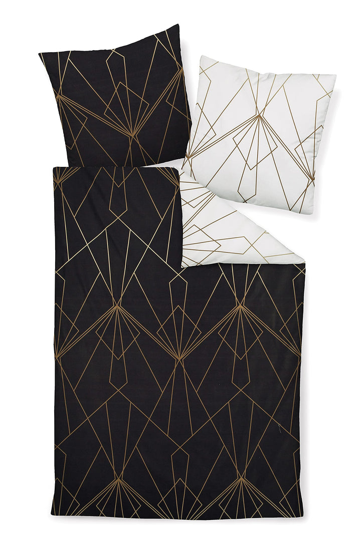 Janine Mako-Satin-Bettwäsche J.D. 155x220 cm + 80x80 cm bronzebraun-schwarz, 155x220 cm