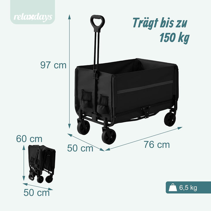 Relaxdays Bollerwagen, faltbar, 150 kg, Teleskopgriff, Heckklappe, Regenplane, Transportwagen Einkau