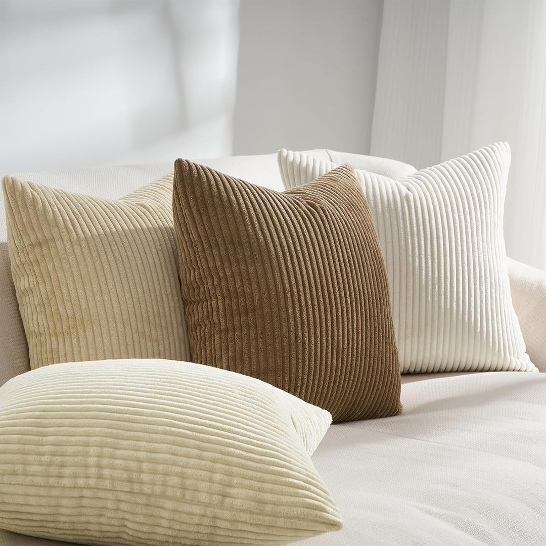 Topfinel Kissenbezug 40x40 cm Beige 4er Set Kordsamt Kissenbezüge Kissenhülle Dekokissenbezug Sofaki