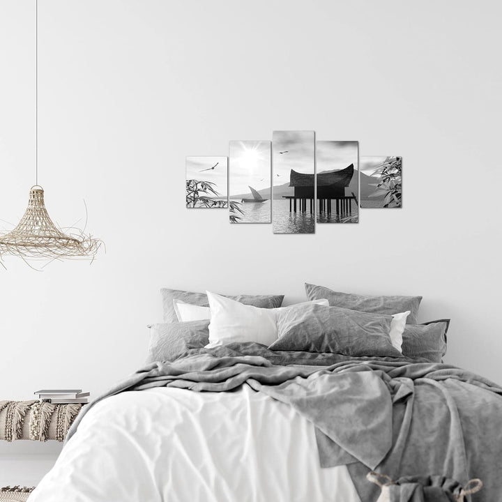Runa Art Wandbilder Landschaft See 5 Teilig Bild auf Vlies Leinwand Deko Schlafzimmer Wohnzimmer Nat