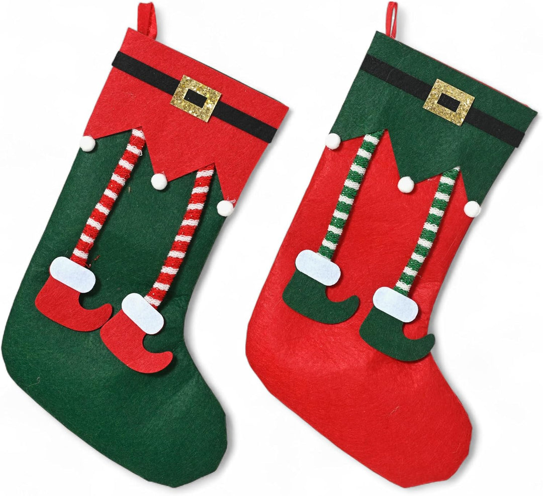 MIJOMA Weihnachtsstrümpfe 2er Set – dekorative Filz-Socken mit Elfen-Design zum Befüllen & Aufhängen