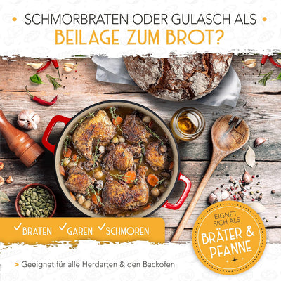 KRUSTENZAUBER Gusseisen Topf Brot Backen [inkl. Gärkorb] - Hochwertiger Emaille Topf 26cm - Idealer