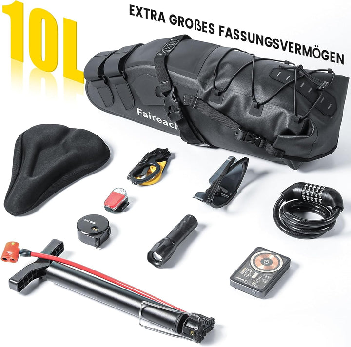 Bikepacking Satteltasche, 10 Liter Aufbewahrungstasche, 100% Wasserdicht Fahrrad Satteltasche aus TP
