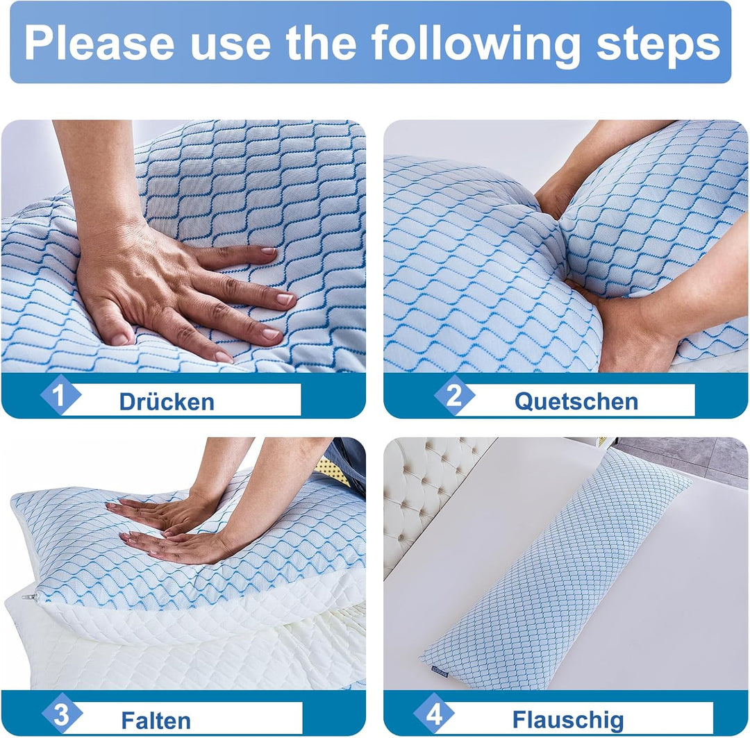 Körperkissen für Erwachsene -Langes Schlafkissen - zerkleinerter Memory Foam & kühlender Bezug mit R