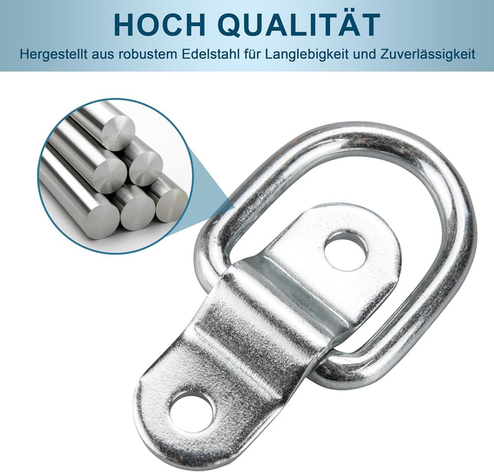 12 Stück Verzinkte Zurrösen - Augplatte mit 6mm D-Ring & 3mm Grundplatte für Ladungssicherung - Anhä
