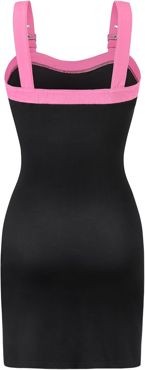 LittleForBig Damen Baumwolle Overall Goth Bodycon Mini Kleid Rock S Rosa, S Rosa