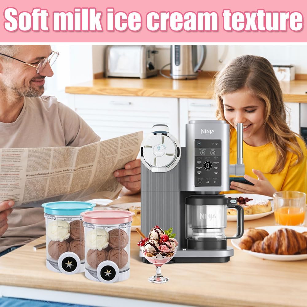 4 Stück Ninja Swirl Creami Behälter, 480 ml Eisbehälter für Ninja Creami NC701 & NC700 Serie Eismasc