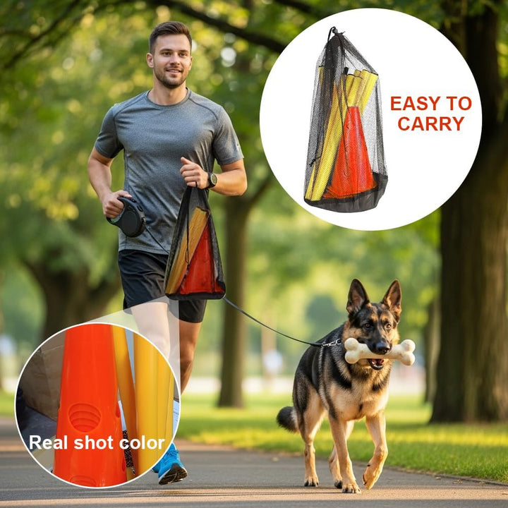 Agility Set Hunde Kinder, Sports Steckhürdenset 8 Kegel 23cm + 4 Stangen 80cm, Agility Koordinations