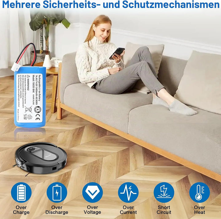 14,4 V 3400 mAh 48,96 Wh Li-Ionen-Ersatzakku, kompatibel mit Shark Ion Robot RV1001AE, R75, R85, S87