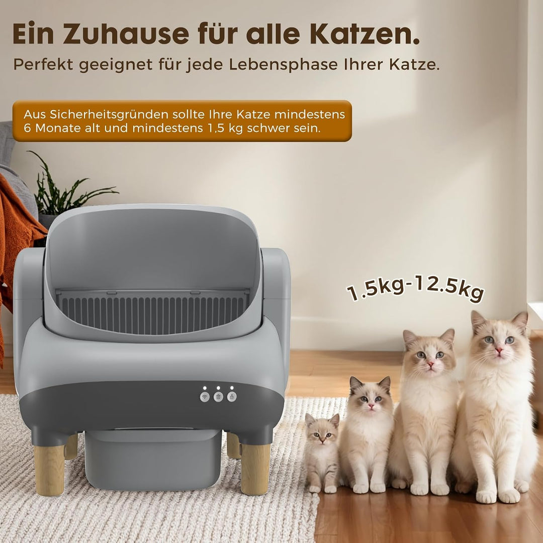 GTPLAYER Katzenklo Selbstreinigend, Selbstreinigende Katzentoilette mit Offenem Design, App-Steuerun