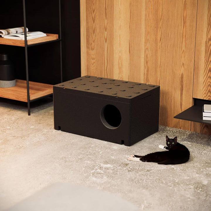 QLS Wetterfestes Katzenhaus aus Styropor – 60x40 cm isoliertes Schutzhäuschen Schwarz